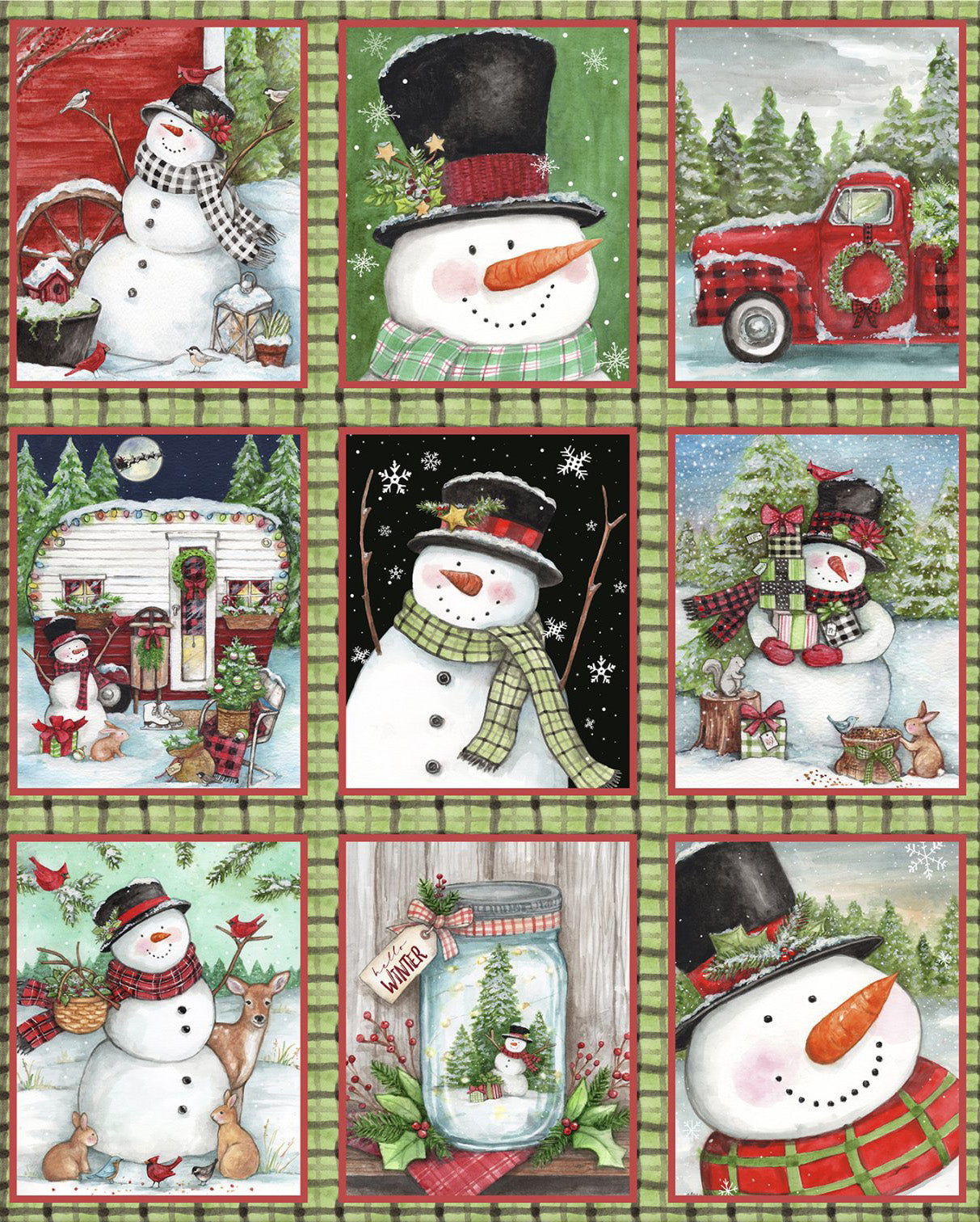 Frosty Hollow Snowman Winter Panel – Christmas Cotton Quilting Fabric