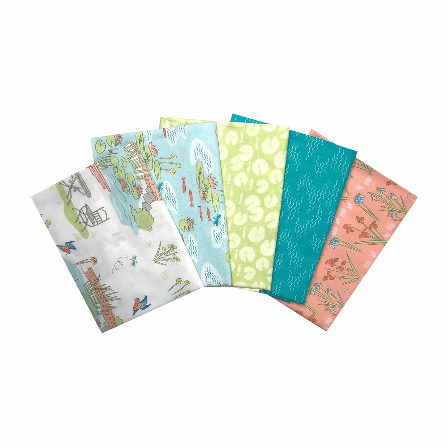 Kingfisher fat quarter bundle, Lily pads by Debbie Shore, Quilting Fabric