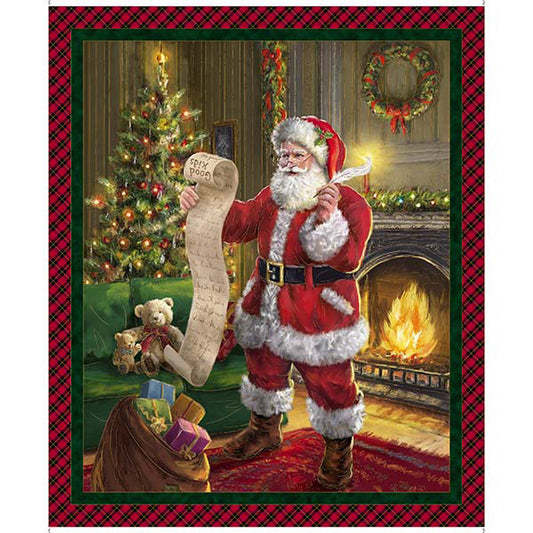 Santa's List fabric panel, cotton Quilting panel
