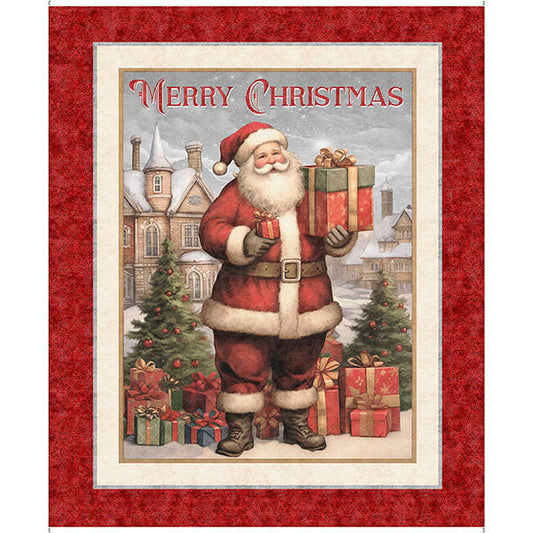Vintage Christmas fabric panel, cotton Quilting  panel, Holly Jolly