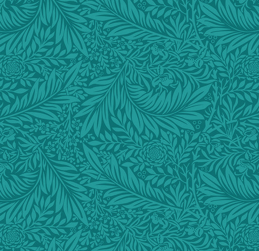 Turquoise William Morris Larkspur floral Quilting fabric, extra wide, cotton fabric -  Price by the Half Metre