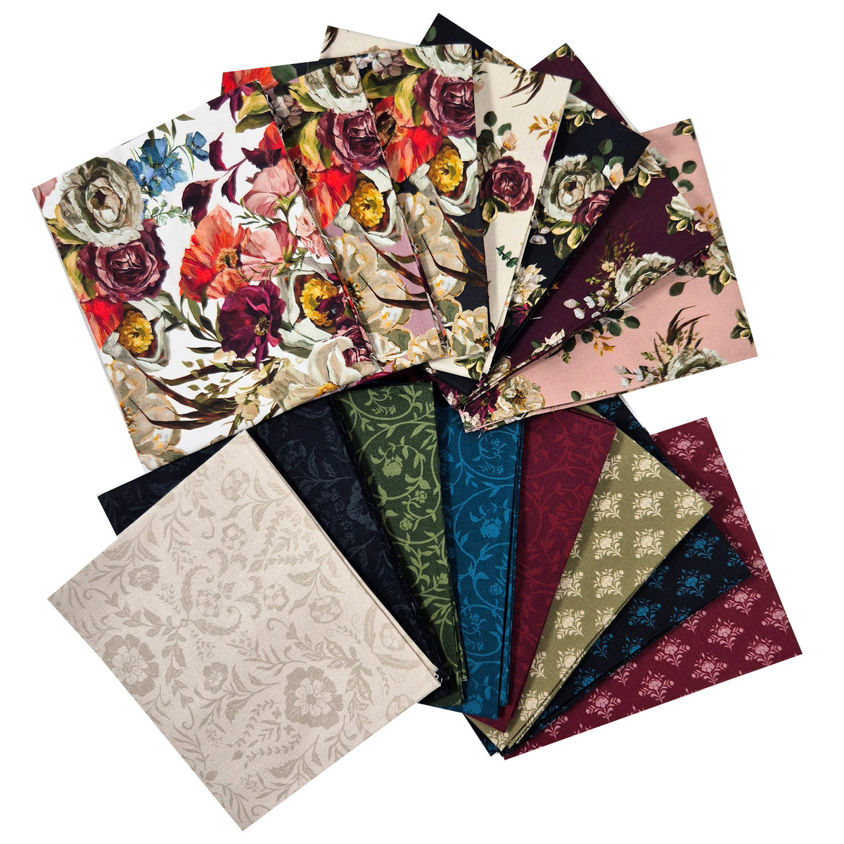 Painted vintage floral and blender Quilting fabric bundle