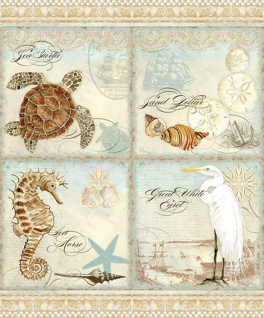 Coastal Waterways Panel, Cotton Fabric, Quilting Panel,