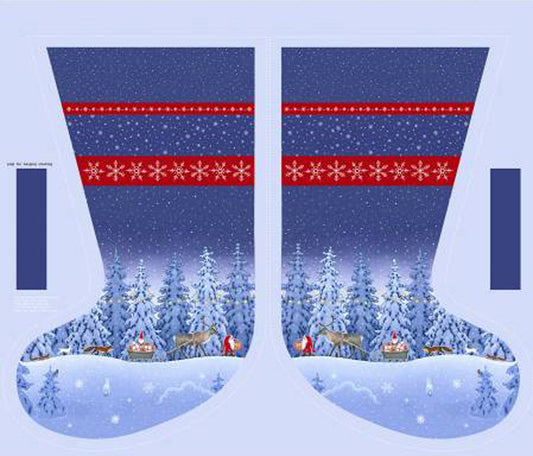 Winter Forest Christmas Stocking Panel with Reindeer and Gifts - The Quilt Sanctuary