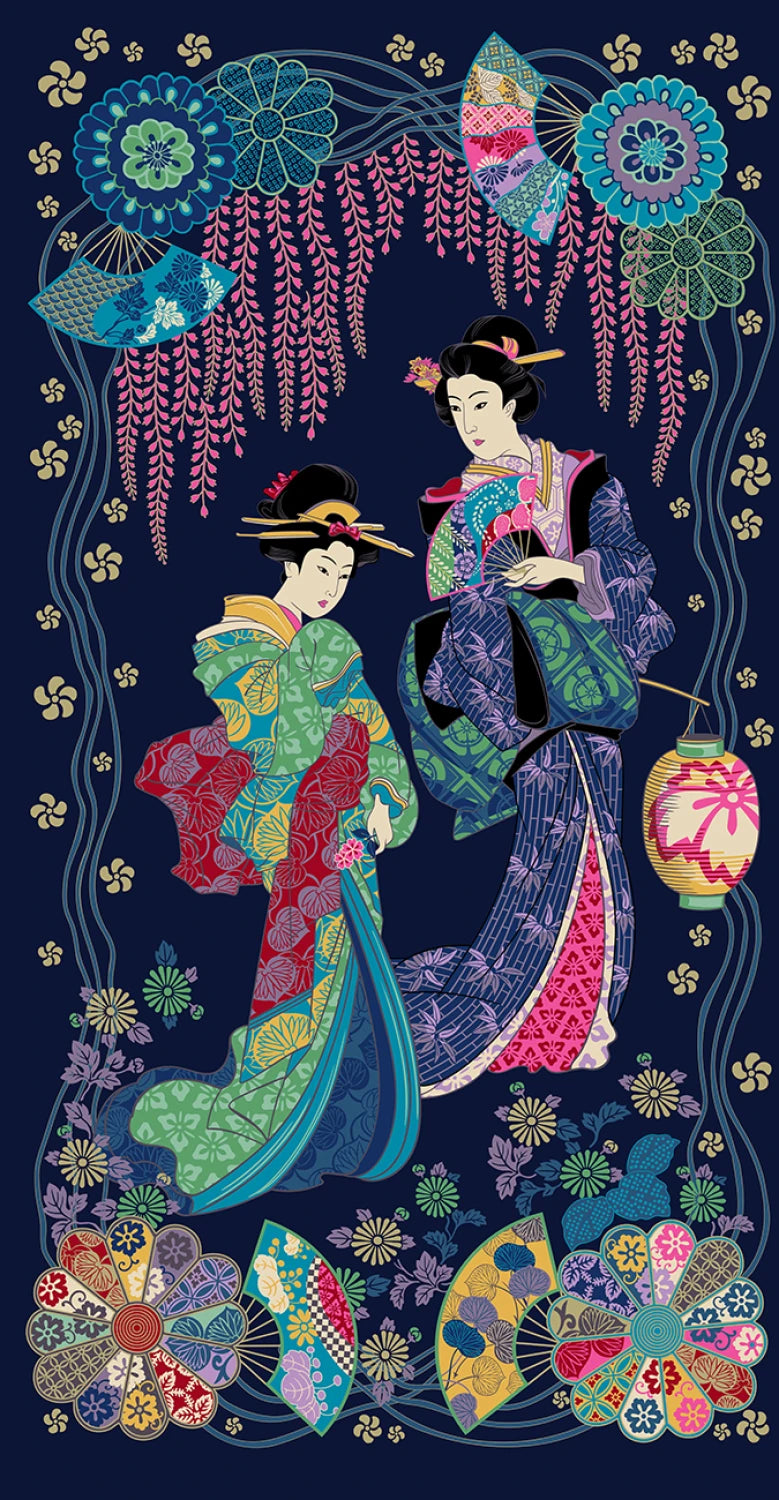 Geisha fabric panel, Japanese Quilting panel