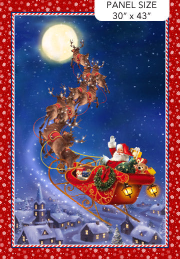 Santa's sleigh fabric panel, father Christmas Quilting  panel