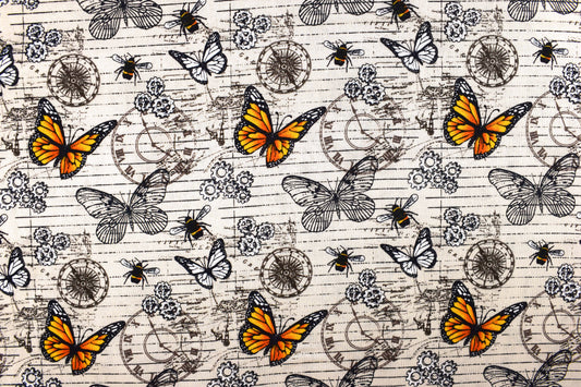 Steampunk clocks and butterflies, Cotton Quilting Fabric, -  Price by the Half Metre - The Quilt Sanctuary