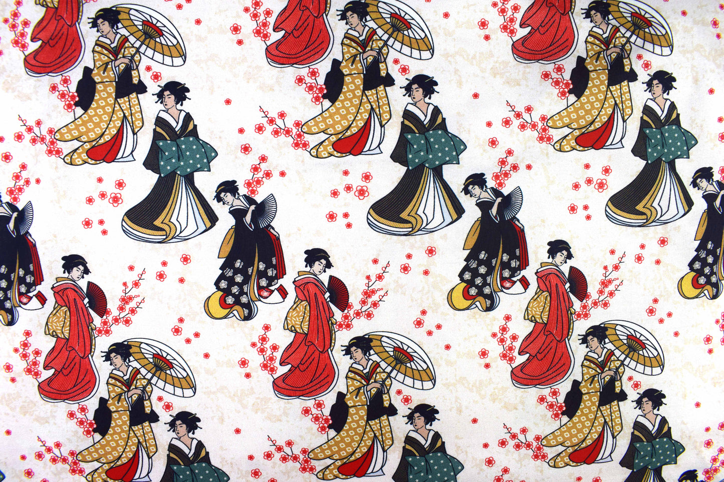 Cream Japanese Geisha Quilting fabric, cotton fabric, Kimono and Koi -  Price by the Half Metre