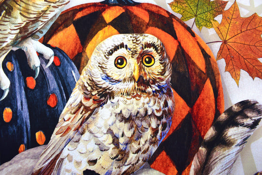 Autumn Owl Pumpkin Fabric Panel for Apron & Oven Mitt Sewing Projects - The Quilt Sanctuary