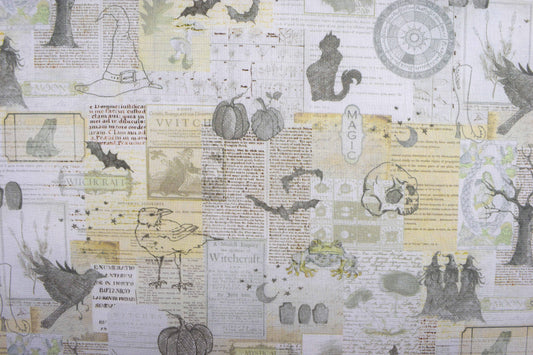 Witchcraft Halloween Quilting Fabric, Gothic Newspaper Print Cotton- Price per half Metre - The Quilt Sanctuary