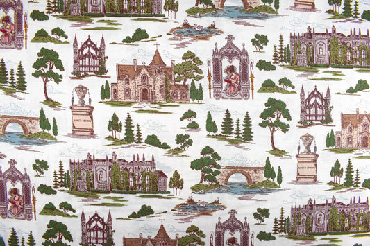 Northanger Abbey cotton fabric with vintage architecture & countryside print - Price by Half Metre - The Quilt Sanctuary