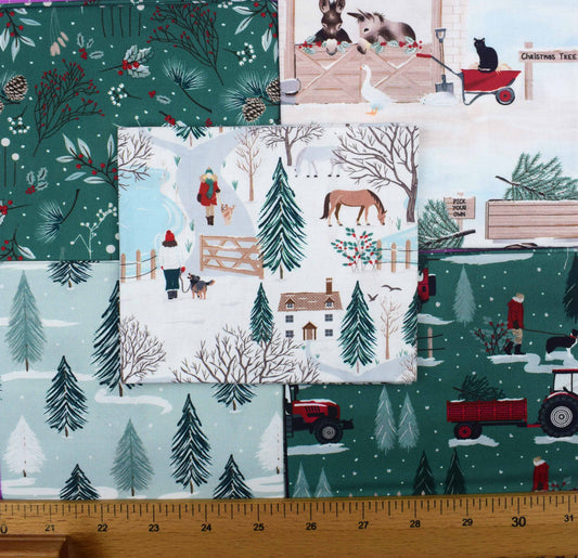 Countryside Christmas Fat Quarter Bundle, cotton quilting fabric