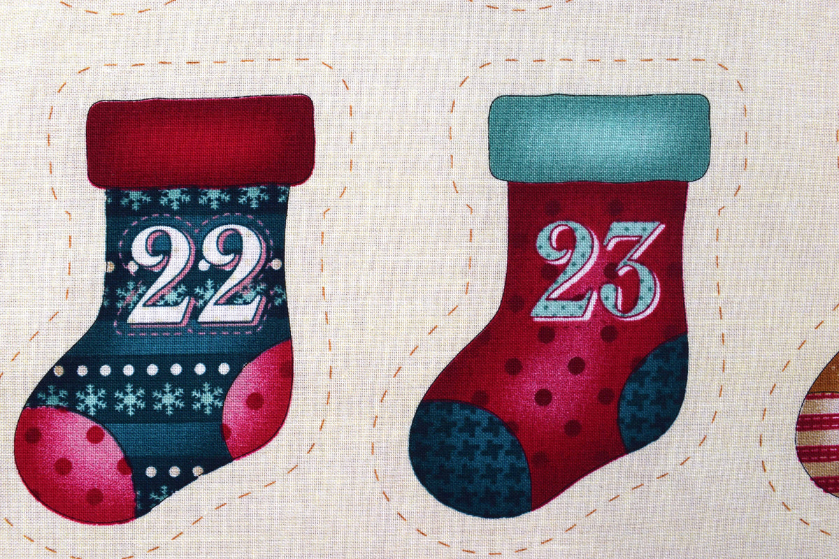 Christmas Fireplace Advent Calendar Quilt Panel with 25 Stockings - PANEL ONLY