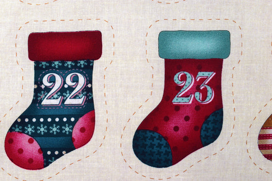 Christmas Fireplace Advent Calendar Quilt Panel with 25 Stockings - PANEL ONLY - The Quilt Sanctuary