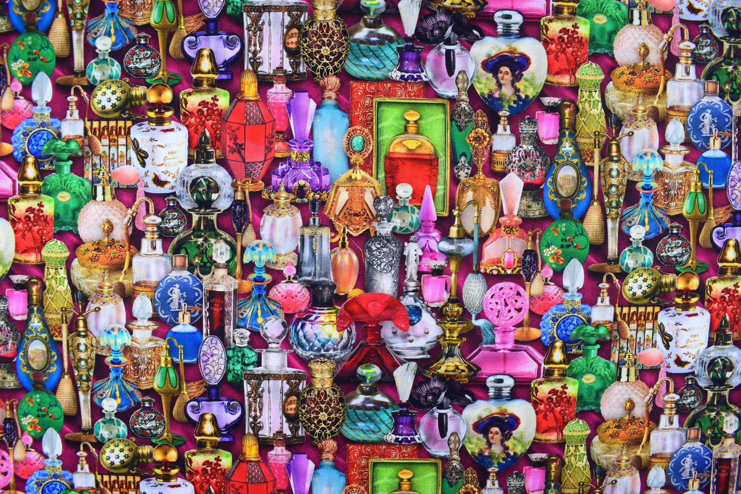 Vintage Perfume Bottles Quilting Fabric - Price by Half Metre - The Quilt Sanctuary