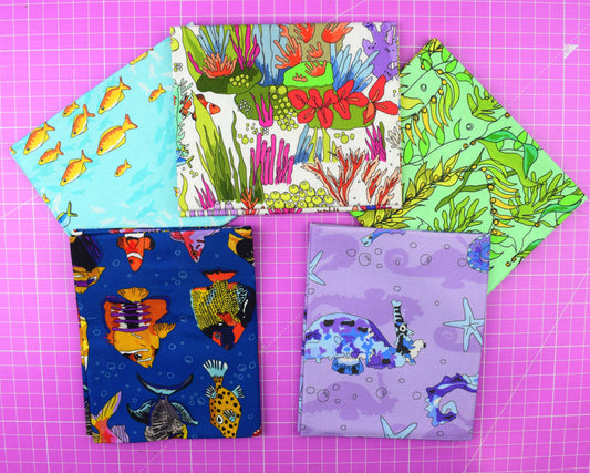 sea in colour, tropical fish, The Crafty Lass,  Organic Cotton Fat Quarters, quilting fabric - The Quilt Sanctuary