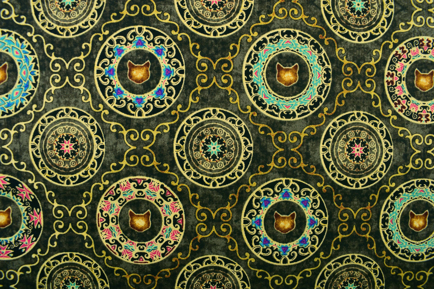 cat fabric, cat mandalas fabric, Quilting fabric, cotton fabric, quilting treasures, feline fabric,  Price by the Half Metre - The Quilt Sanctuary