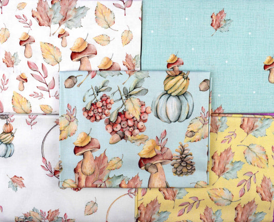 Mushroom fat Quarter Bundle, Falling Leaves by Mari Caliart, quilting fabric, cotton fabric The Quilt Sanctuary