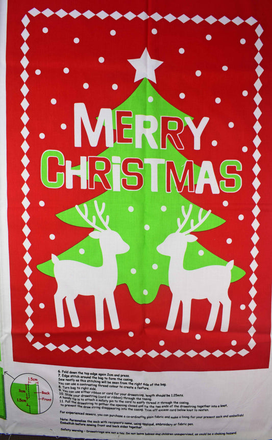 Christmas Tree and Reindeer Pillow‑Case Style Stocking Panel