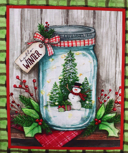 Frosty Hollow Snowman Winter Panel – Christmas Cotton Quilting Fabric - The Quilt Sanctuary