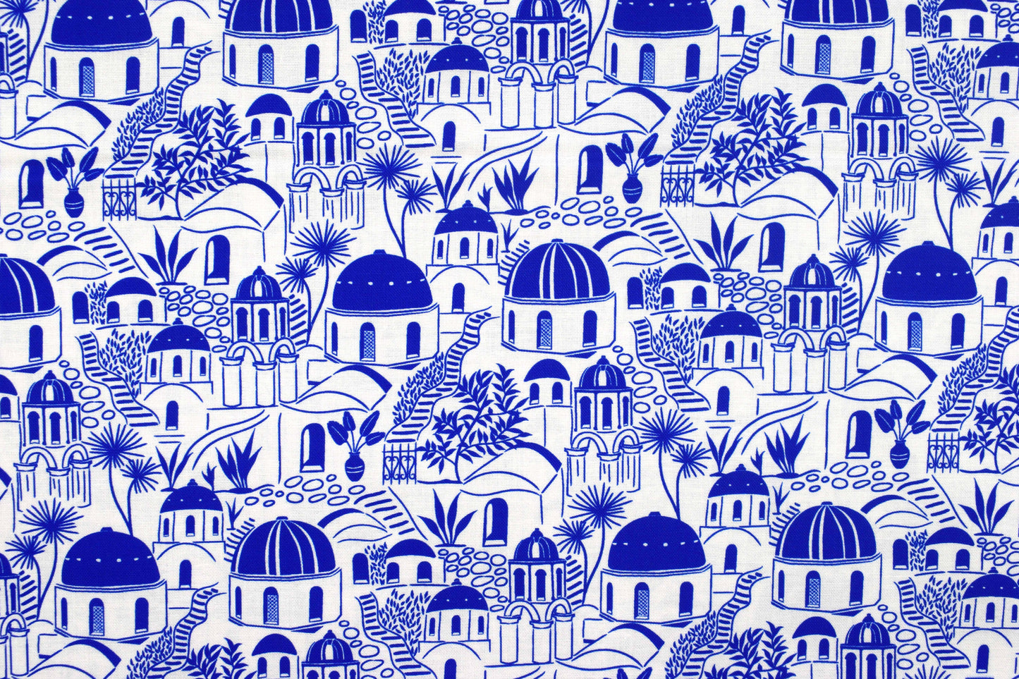 Grecian Blue Santorini Village Cotton Quilting Fabric - Price by Half Metre