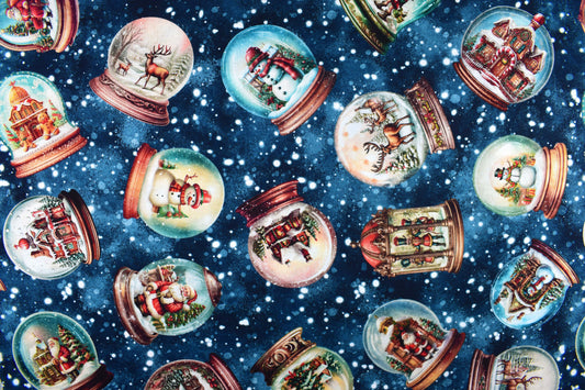 Christmas snow globe fabric, wonderful Christmas time , Quilting fabric,  -  Price by the Half Metre