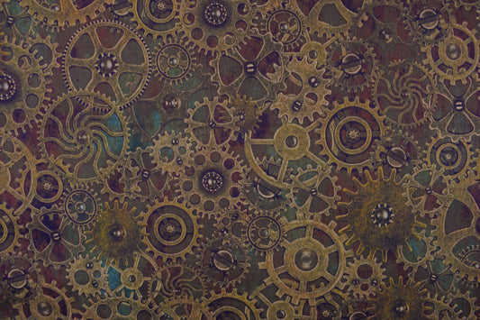 Steampunk Gears Cotton Quilting Fabric -  Price by the Half Metre - The Quilt Sanctuary