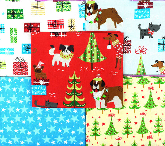 Dog Christmas fat Quarter Bundle, quilting fabric, cotton fabric