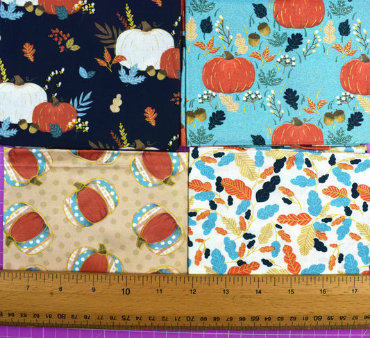 Autumn Pumpkin and Leaf Cotton Fat Quarter Bundle for Quilting and Crafts - The Quilt Sanctuary