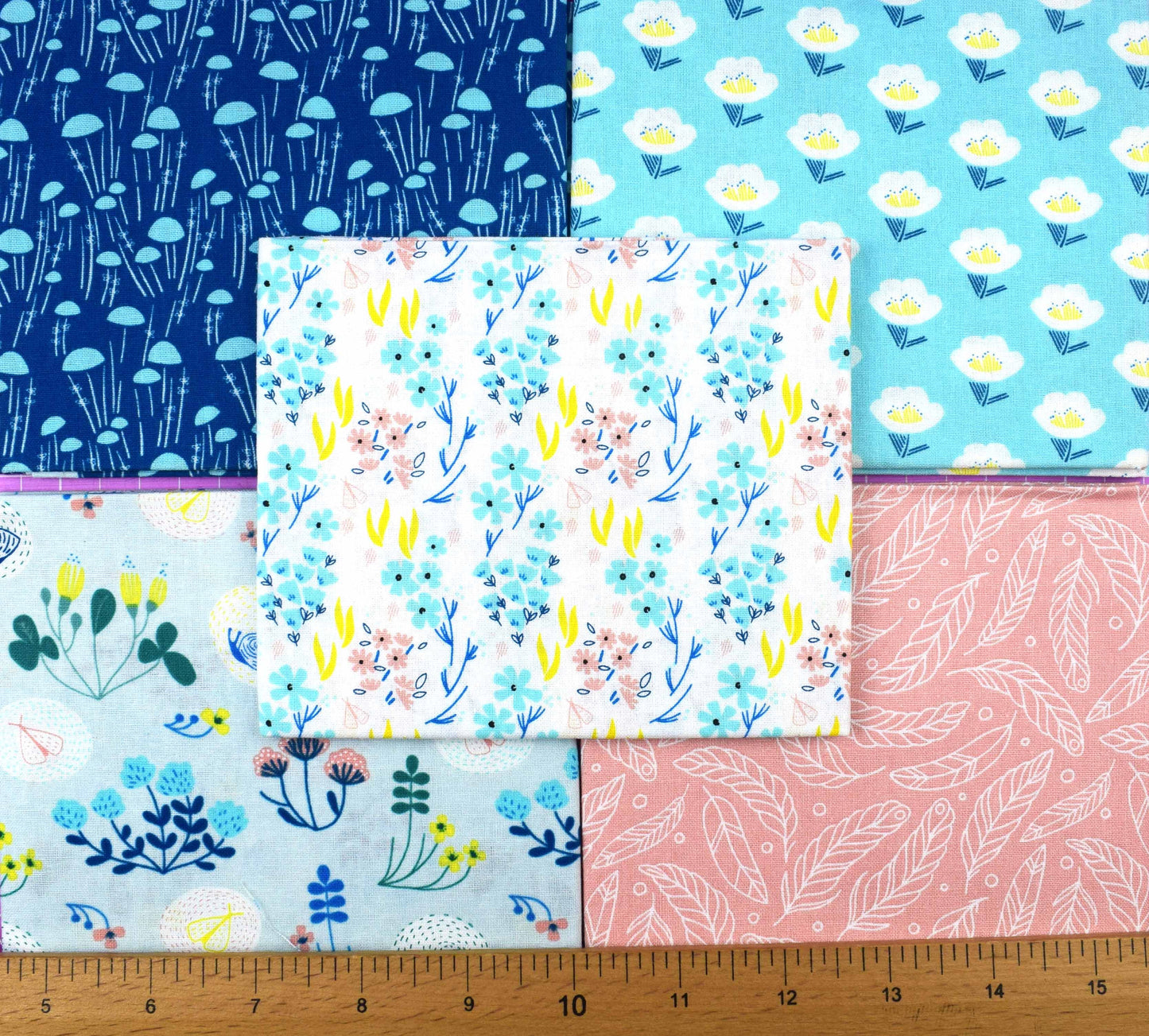 Blue Floral fat Quarter Bundle, Meadow view fabric, quilting fabric - The Quilt Sanctuary