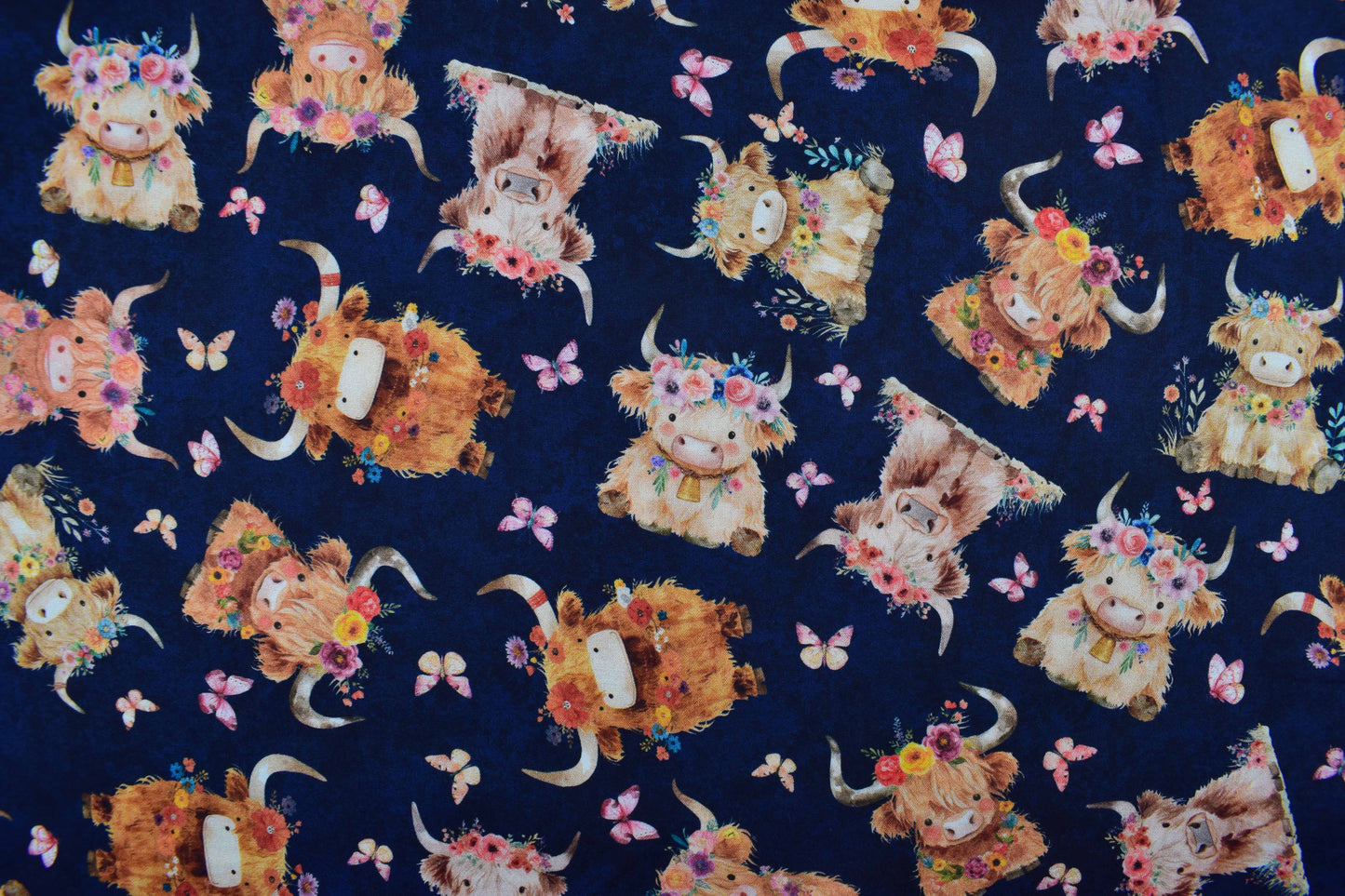 curly Highland cow Cotton Quilting fabric - price by the Half Metre