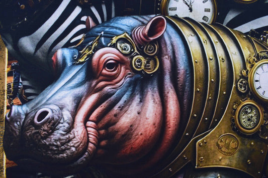 Steampunk Animal Menagerie Quilt Panel - 100% digital printed Cotton - The Quilt Sanctuary
