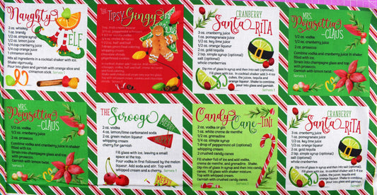 Merry Mixology Christmas Cocktail Recipe Fabric for Crafts & Quilting - The Quilt Sanctuary