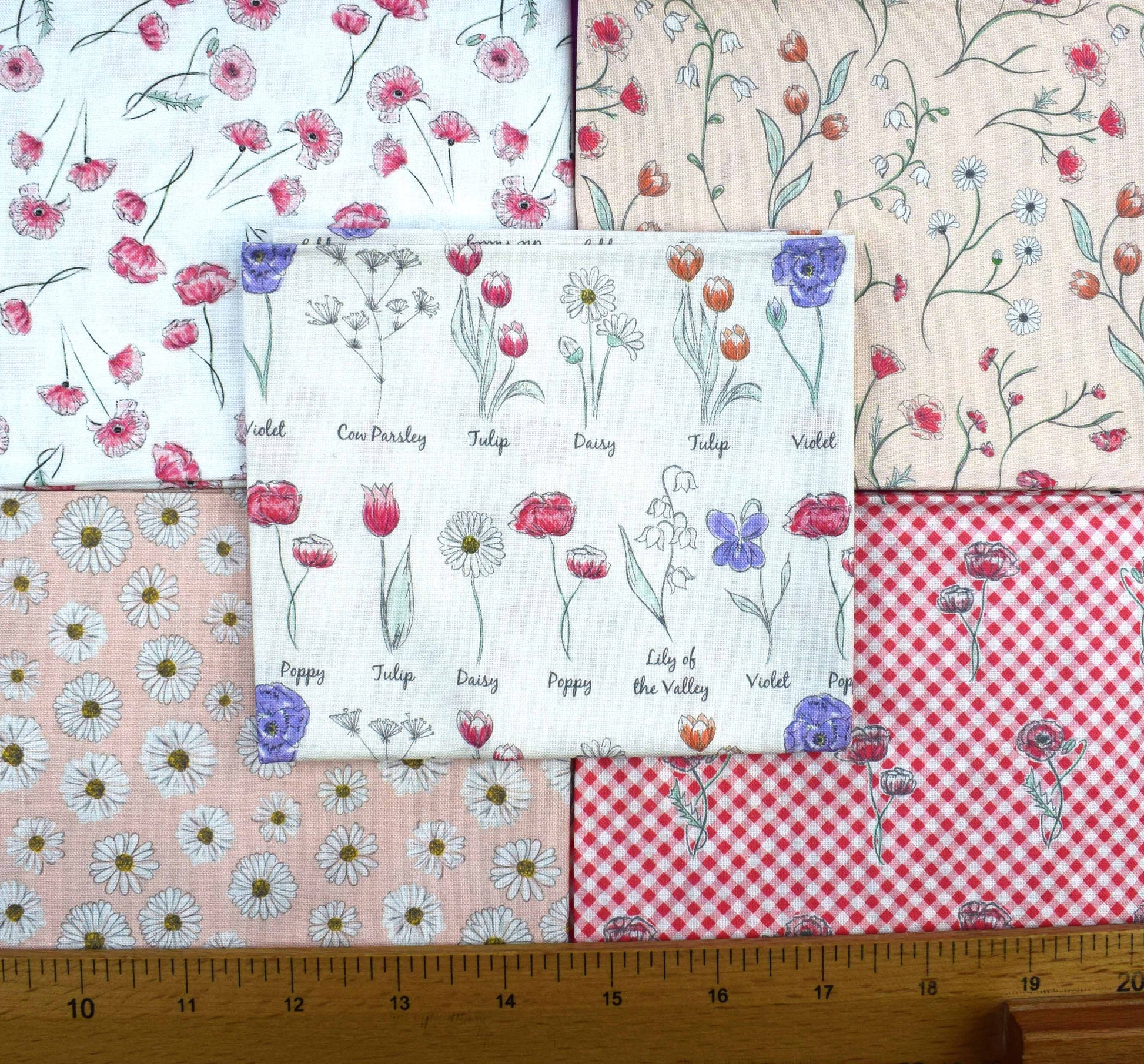 Meadow Flower Fabric Bundle, 100% Cotton Fat Quarters by Holly Dennett - The Quilt Sanctuary