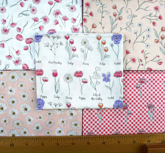 Meadow Flower Fabric Bundle, 100% Cotton Fat Quarters by Holly Dennett - The Quilt Sanctuary