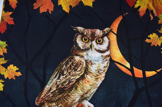 Autumn Owl and Pumpkin Fabric Panel by Deborah Edwards