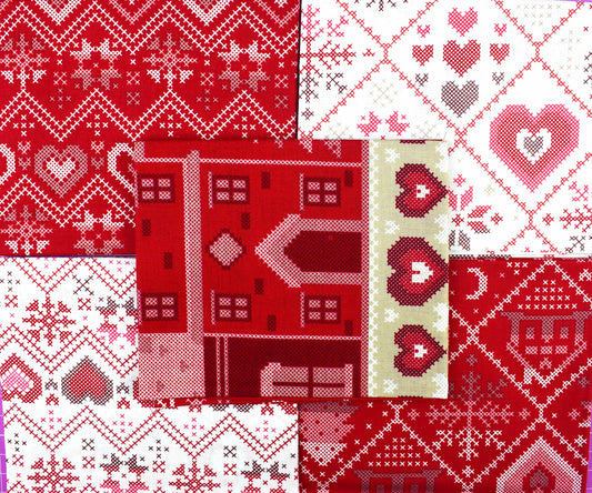 Cross Stitch Christmas fat Quarter Bundle, cotton quilting fabric, Christmas fabric, Stuart Hillard