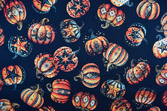 Pumpkin fabric, Cotton Quilting fabric, Jeepers Creepers -  Price by the Half Metre