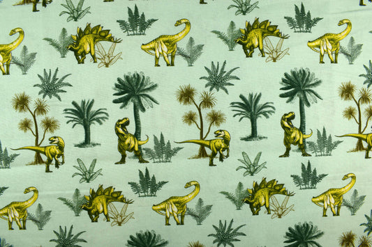 Green Dinosaur Cotton Fabric: Children's Quilting Material - Price by Half Metre