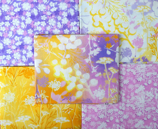 Floral impressions fat Quarter Bundle,  pastel cotton fabric, Wildflower prints - The Quilt Sanctuary