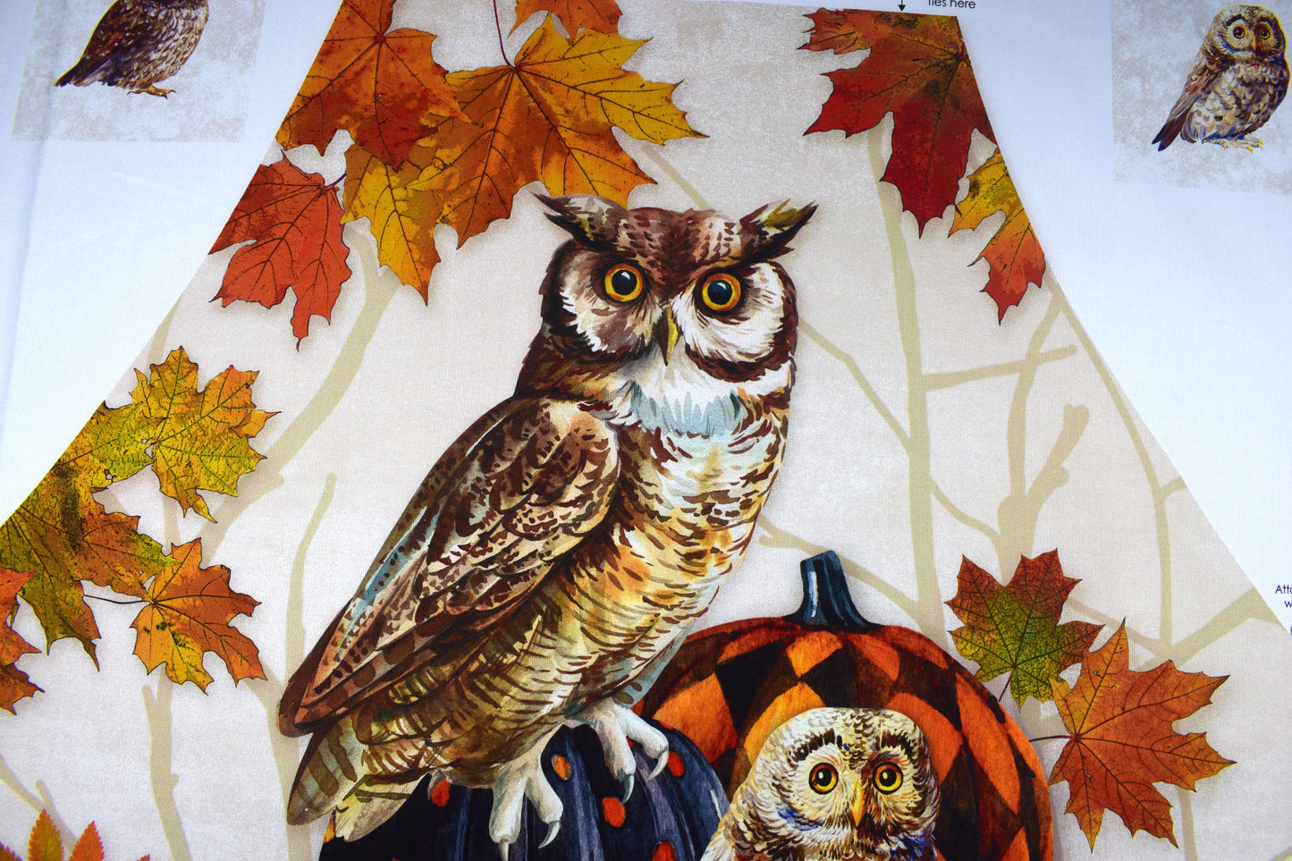 Autumn Owl Pumpkin Fabric Panel for Apron & Oven Mitt Sewing Projects