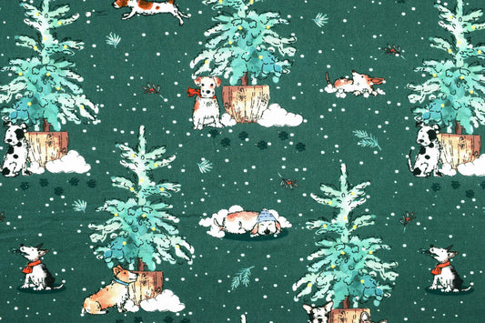 Dog Christmas fabric, pug fabric, mans best friend -  Price by the Half Metre