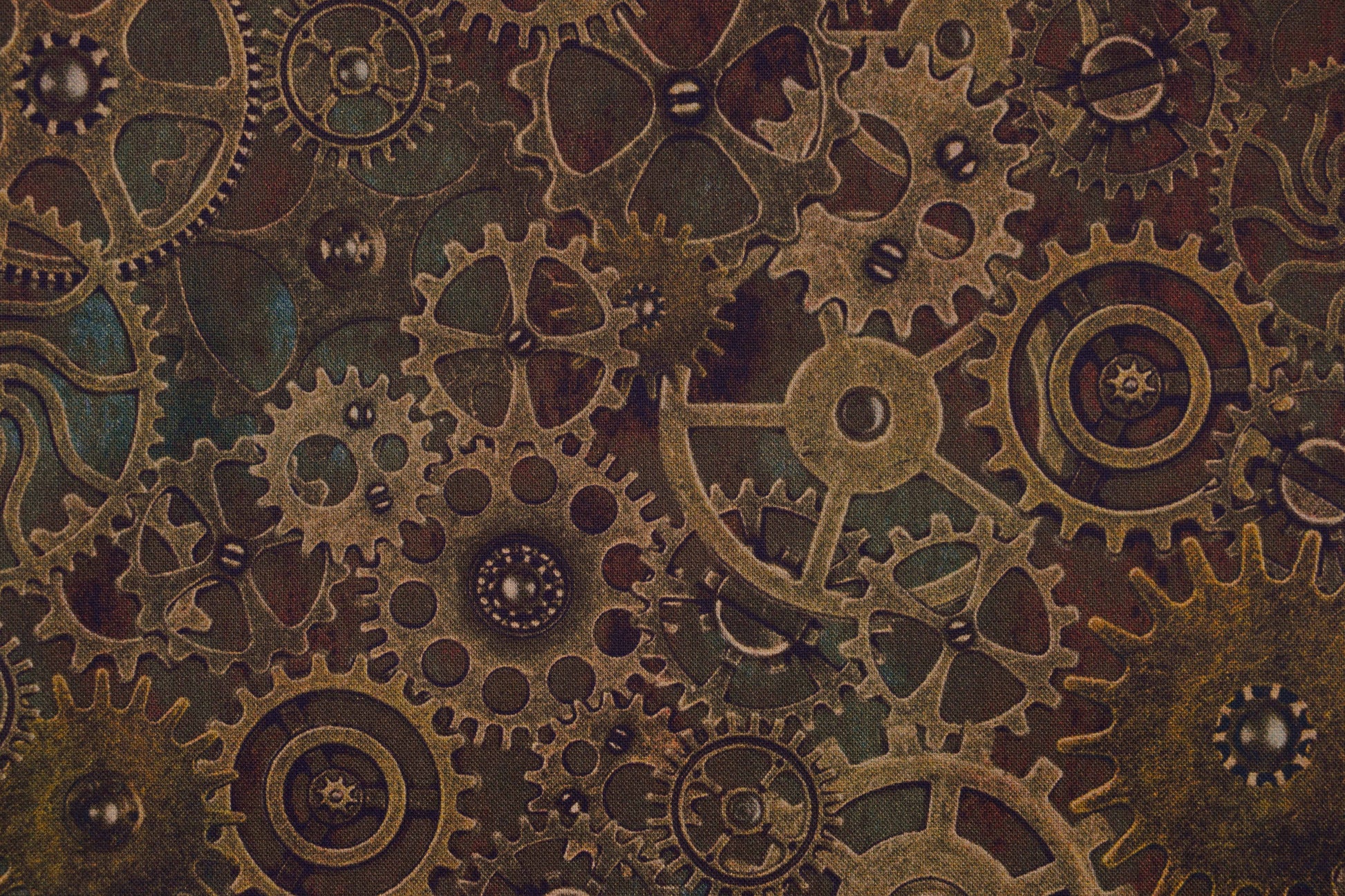 Steampunk Gears Cotton Quilting Fabric -  Price by the Half Metre - The Quilt Sanctuary