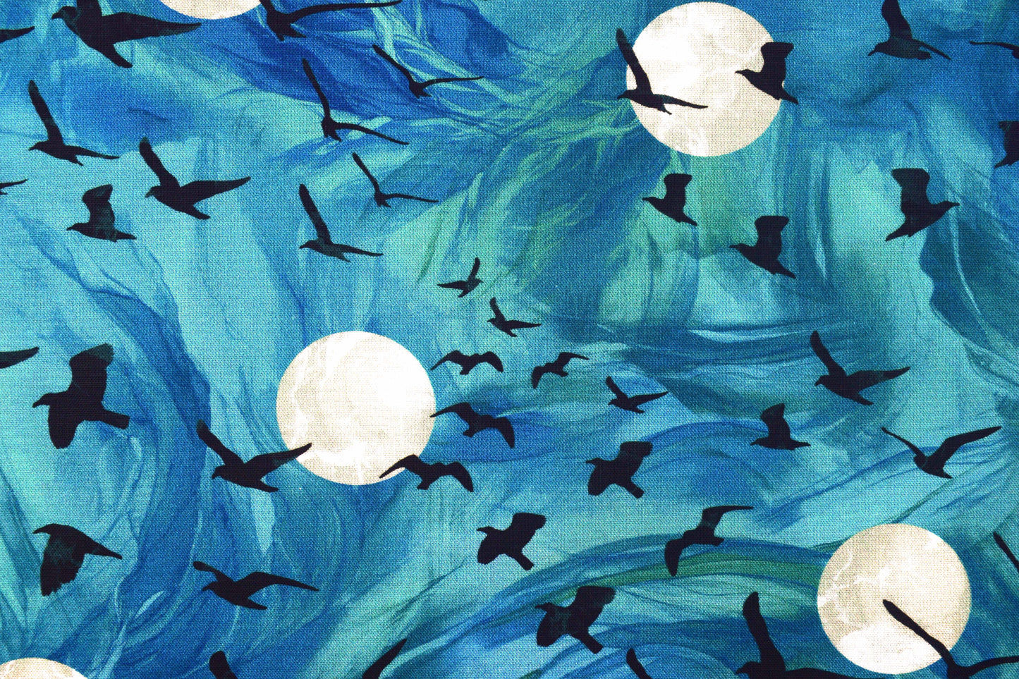 Blue raven fabric with moons for quilting - Price per half Metre