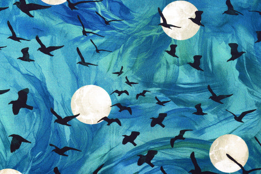 Blue raven fabric with moons for quilting - Price per half Metre - The Quilt Sanctuary
