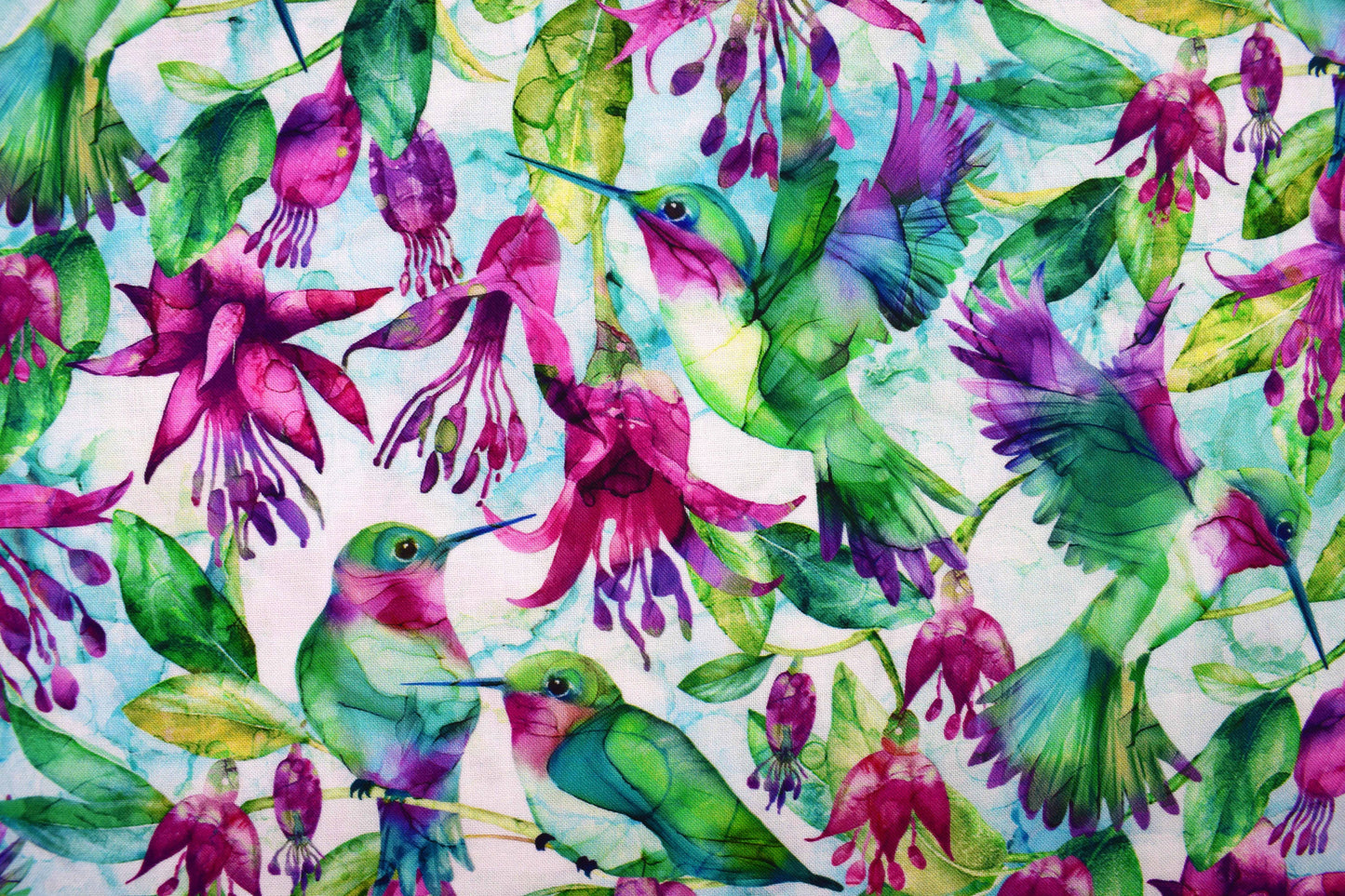 Hummingbird Quilting fabric, Watercolour style print - Price by the Half Metre - The Quilt Sanctuary
