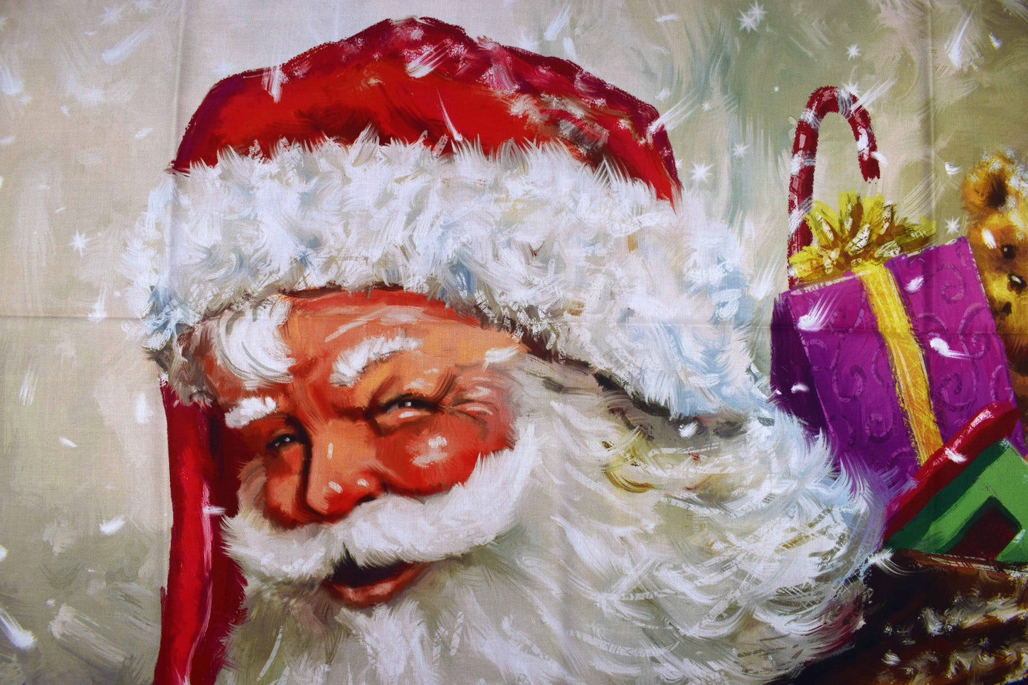 Santa sack fabric panel, Festive traditional cotton Quilting  panel