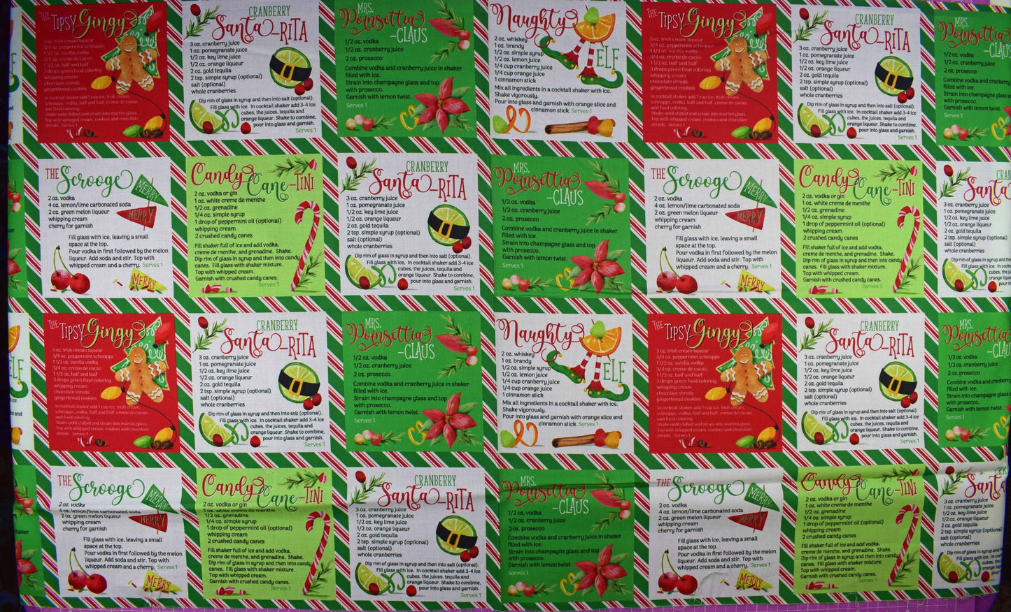 Merry Mixology Christmas Cocktail Recipe Fabric for Crafts & Quilting