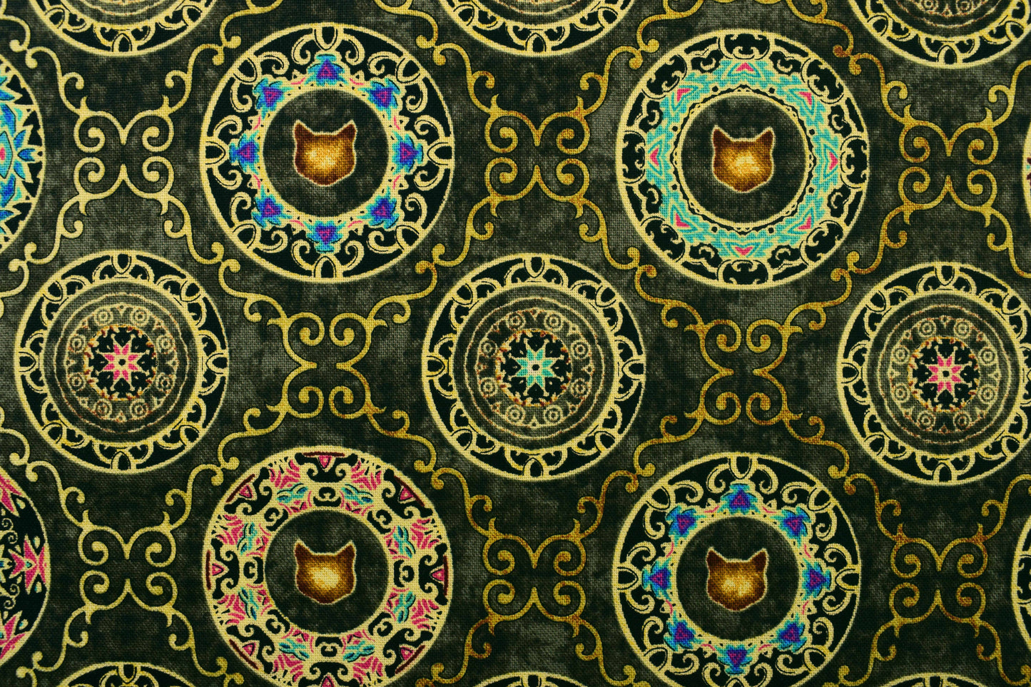 cat fabric, cat mandalas fabric, Quilting fabric, cotton fabric, quilting treasures, feline fabric,  Price by the Half Metre - The Quilt Sanctuary