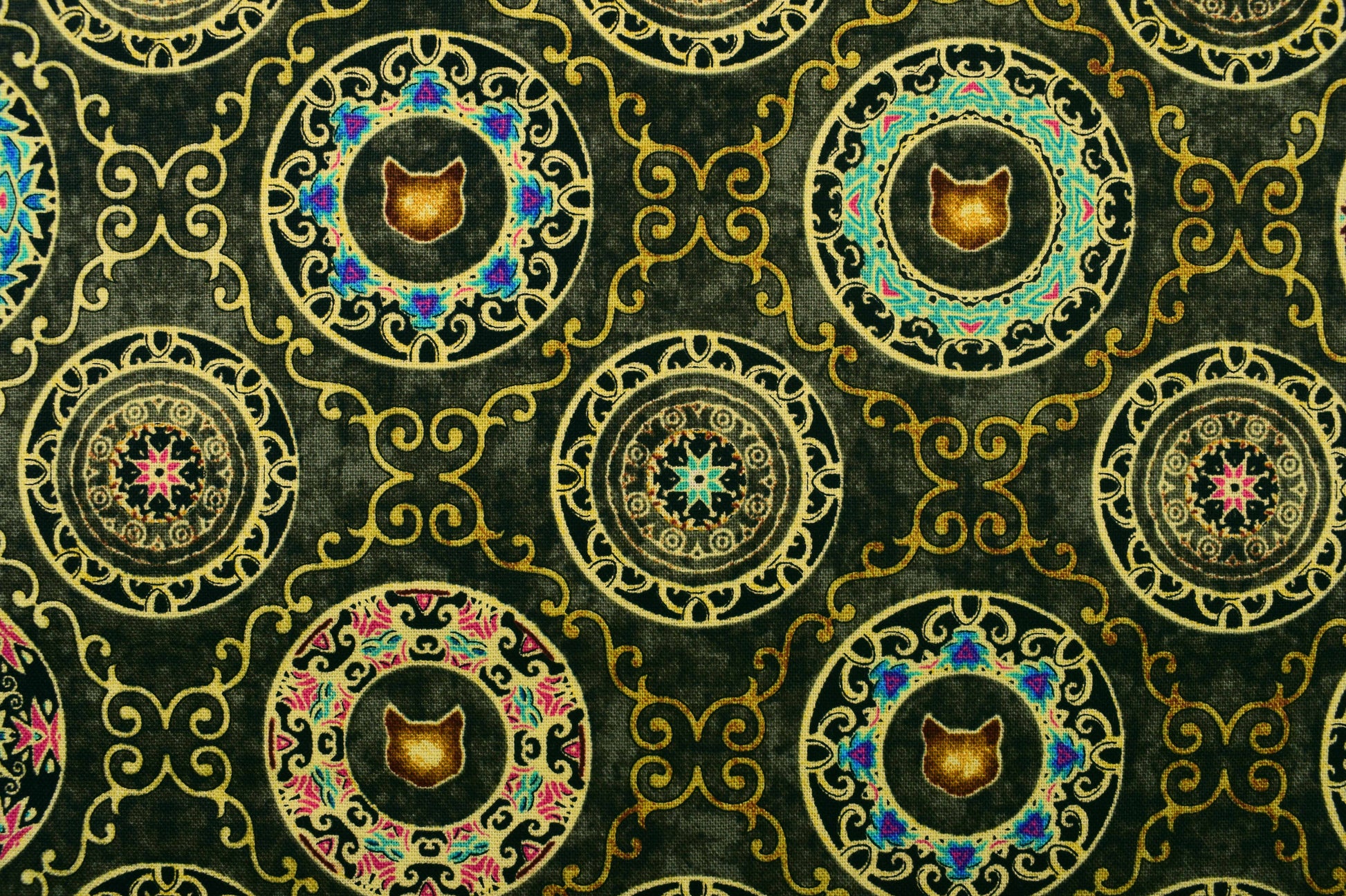 cat fabric, cat mandalas fabric, Quilting fabric, cotton fabric, quilting treasures, feline fabric,  Price by the Half Metre - The Quilt Sanctuary